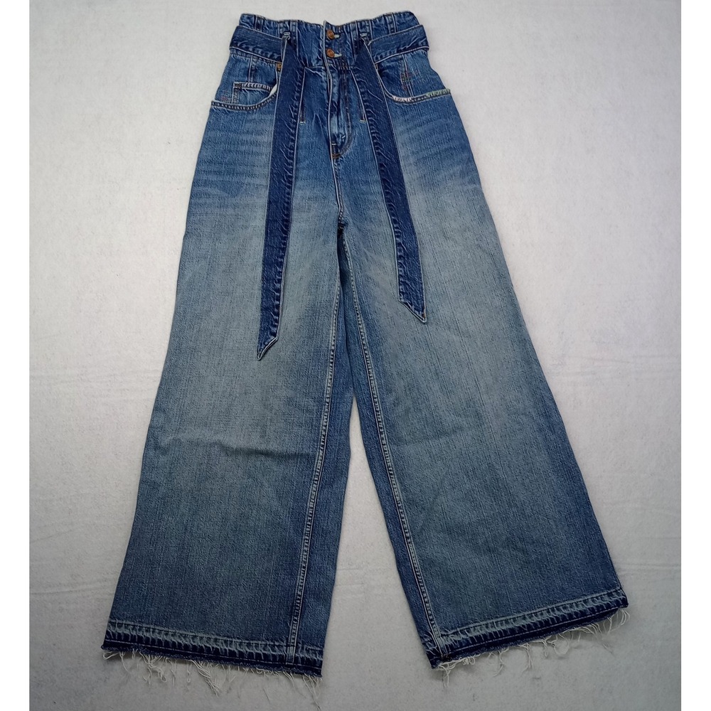 Scotch &‎ Soda The Wave Wide Leg Jeans Womens 26 / 30  Blue Raw Hem Tie Waist